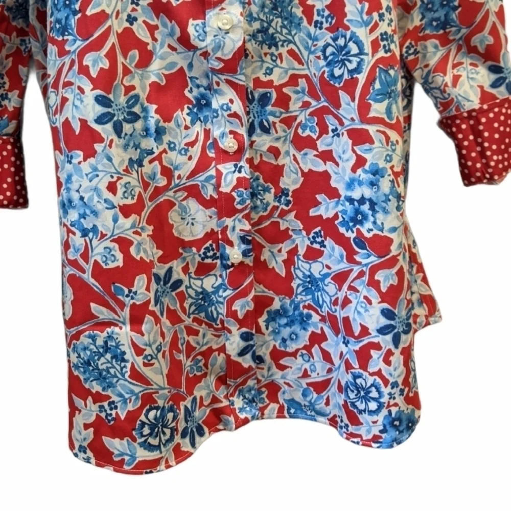 Chaps red floral button front shirt Medium - Picture 3 of 7